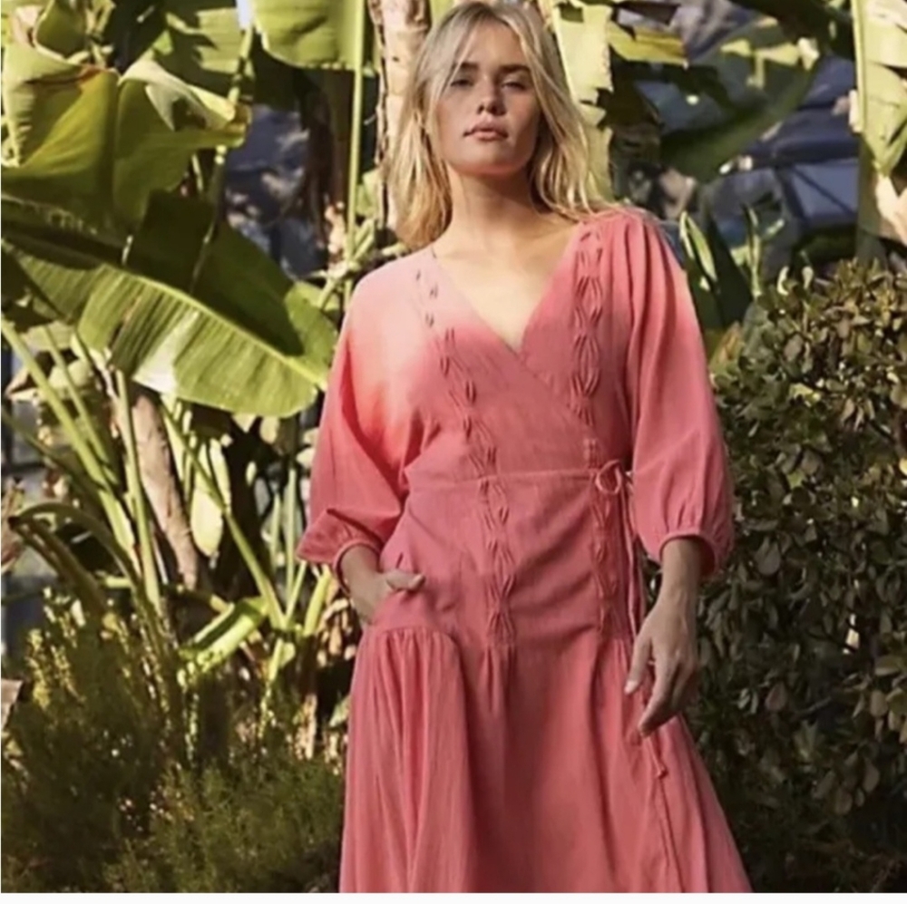 NWT Free People Endless Summer On The Move Midi Dress Wrap Pink Dress Size Small - Picture 2 of 7